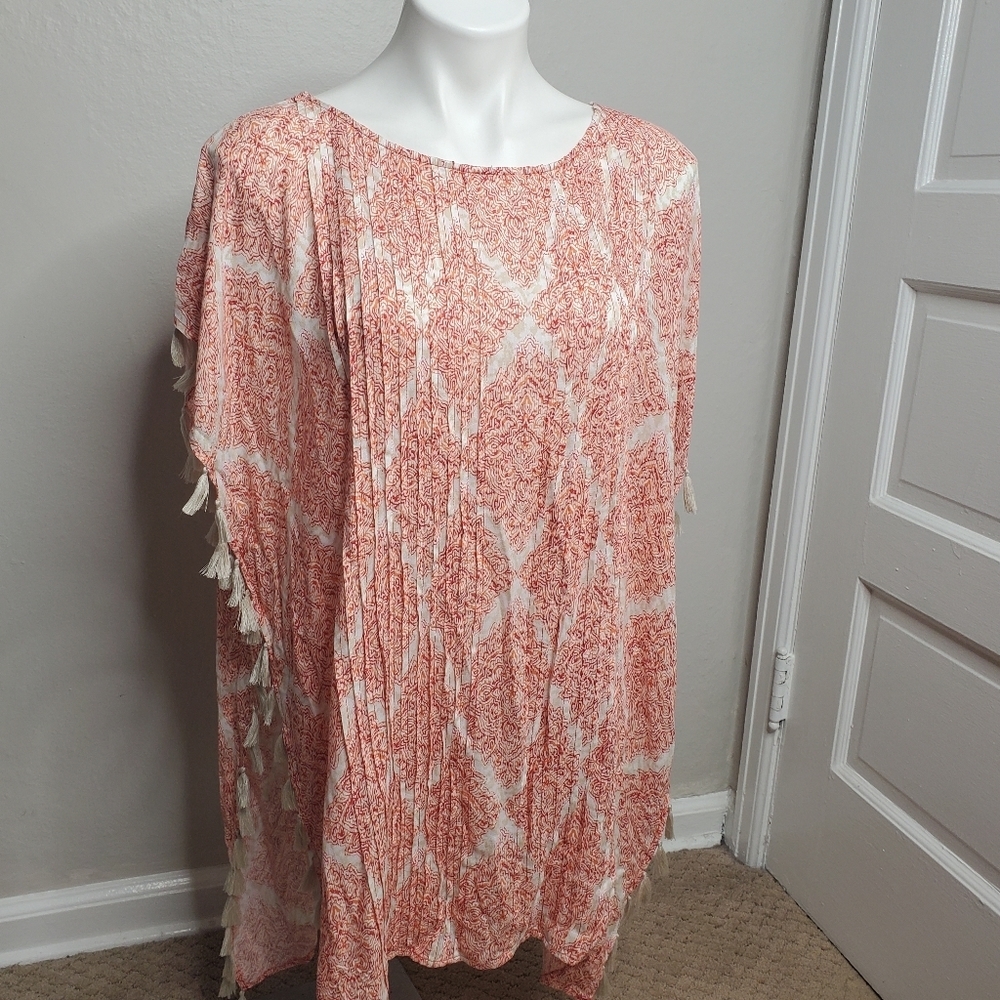 New Chico's Tasseled Orange Poncho Small